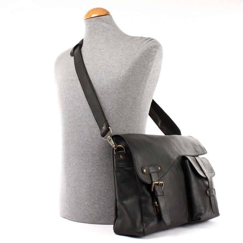 Leconi Messenger Bag Collegetasche DIN A4 Kuriertasche Leder schwarz LE3032 Limitierter Zeitrabatt