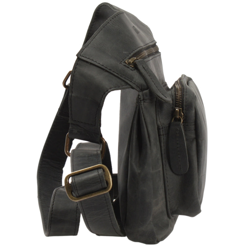 Leconi Umhängetasche Schultertasche Crossbag Damen Herren Leder grau LE3015 Fabrik Onlineshop