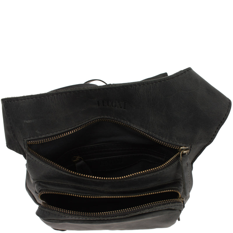 Leconi Umhängetasche Schultertasche Crossbag Damen Herren Leder grau LE3015 Fabrik Onlineshop