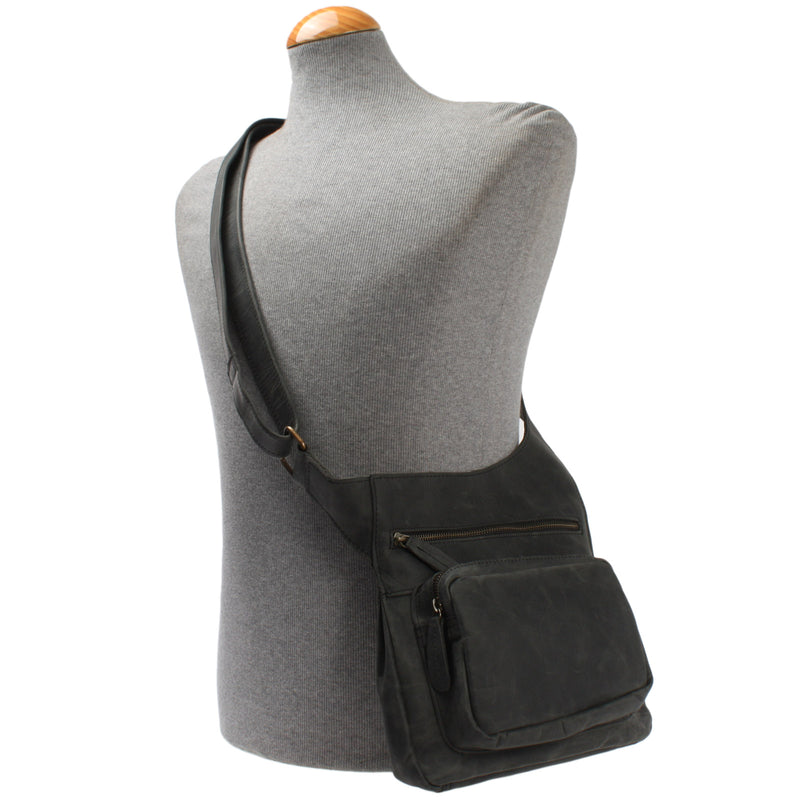 Leconi Umhängetasche Schultertasche Crossbag Damen Herren Leder grau LE3015 Fabrik Onlineshop