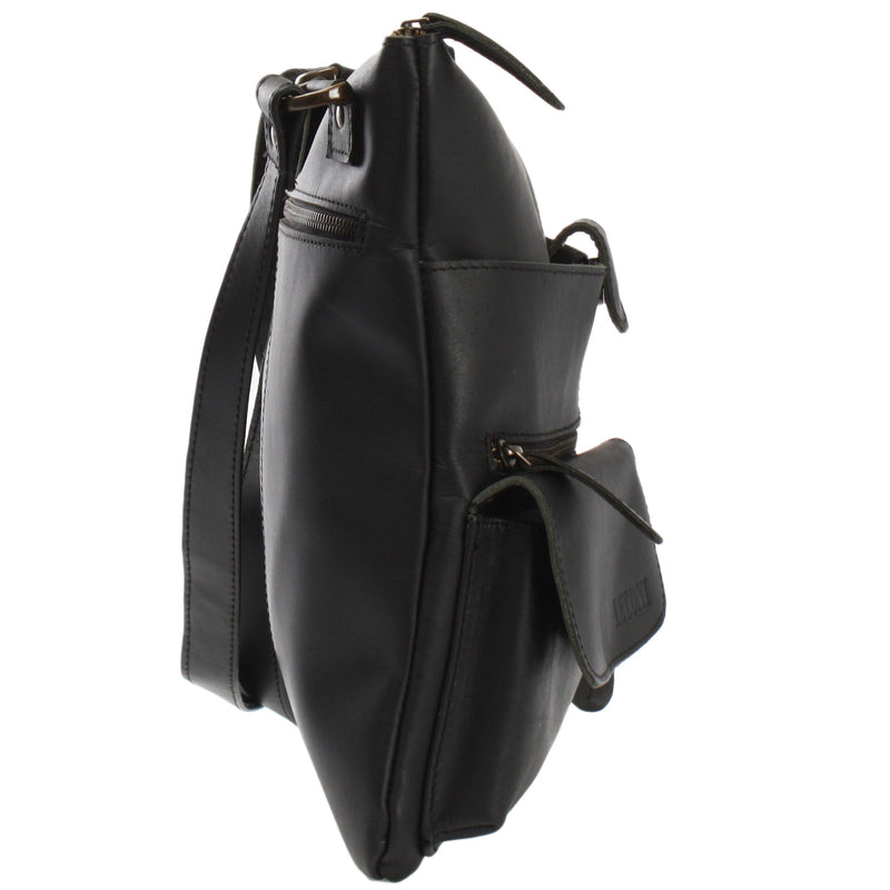 Leconi Umhängetasche Schultertasche Damen Herren Used Look Leder schwarz LE3011 Fabrikpreis
