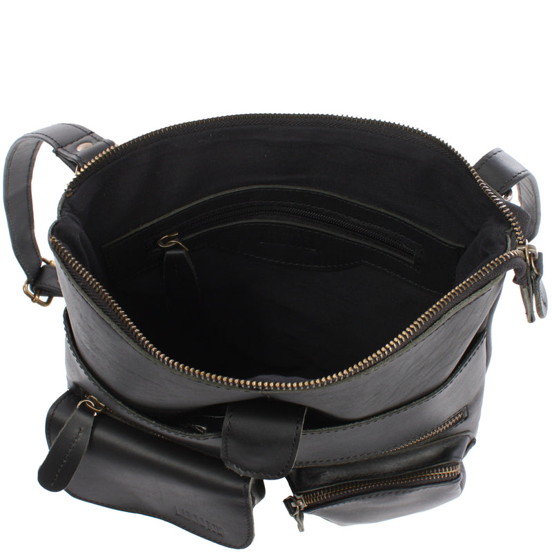 Leconi Umhängetasche Schultertasche Damen Herren Used Look Leder schwarz LE3011 Fabrikpreis