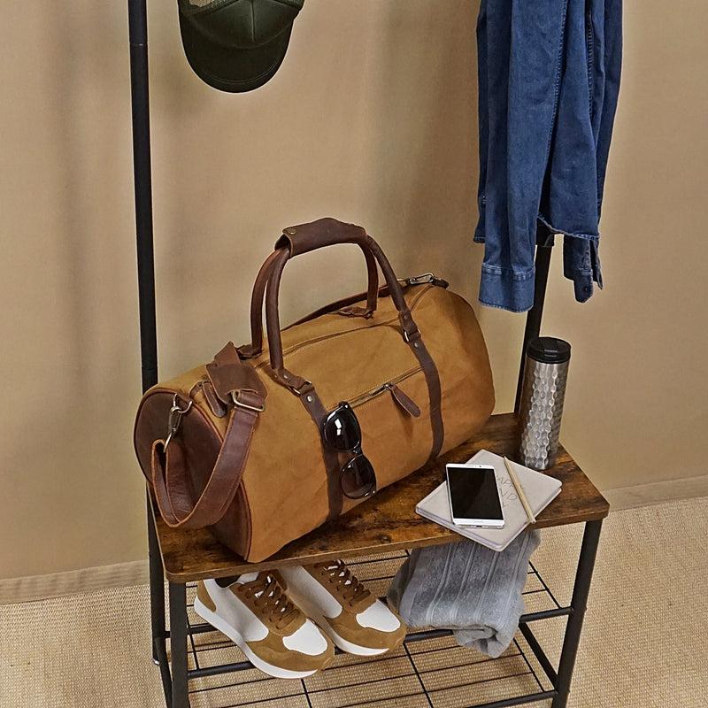 Leconi Weekender Reisetasche Sporttasche vintage Leder Canvas cognac LE2004 Rabatt