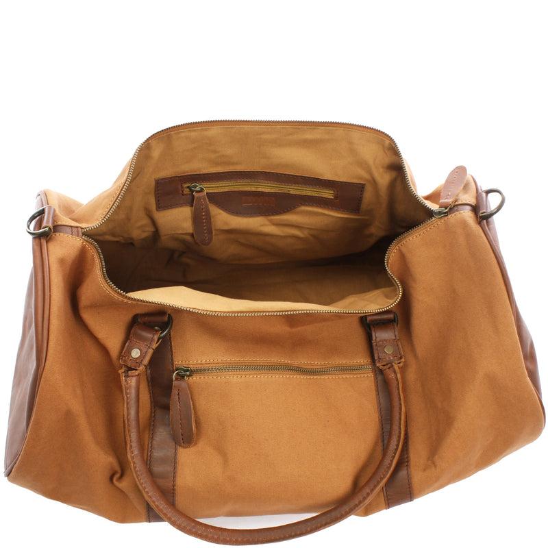 Leconi Weekender Reisetasche Sporttasche vintage Leder Canvas cognac LE2004 Rabatt