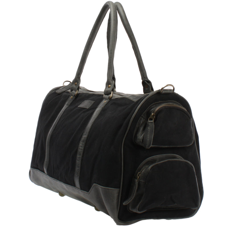 Leconi Reisetasche Weekender Sporttasche Damen Herren Leder Canvas schwarz LE2017 Günstig kaufen
