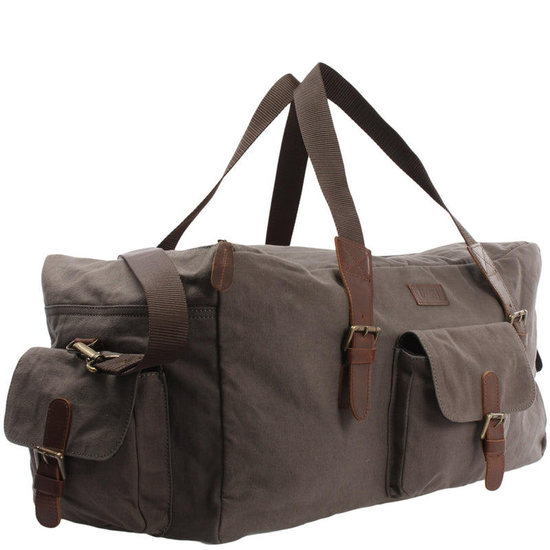 Leconi großer Weekender Reisetasche Sporttasche Damen Herren Leder Canvas grau LE2019 Versandkostenfrei