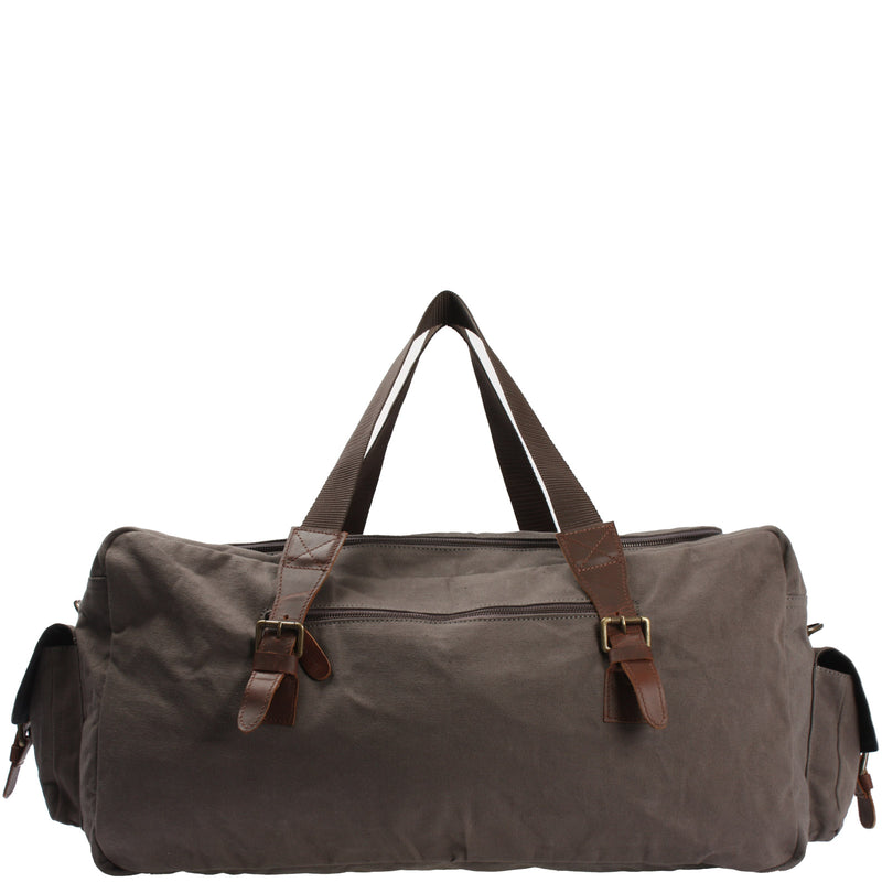 Leconi großer Weekender Reisetasche Sporttasche Damen Herren Leder Canvas grau LE2019 Versandkostenfrei