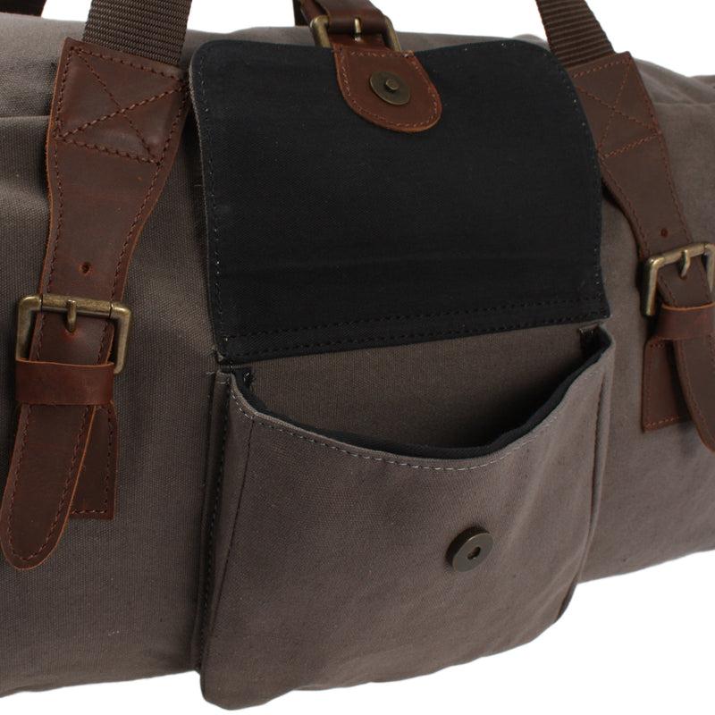 Leconi großer Weekender Reisetasche Sporttasche Damen Herren Leder Canvas grau LE2019 Versandkostenfrei
