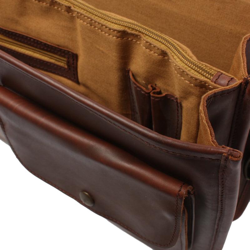Leconi Aktentasche große Businesstasche Collegetasche Damen Herren Leder braun LE3014 Flash Sale