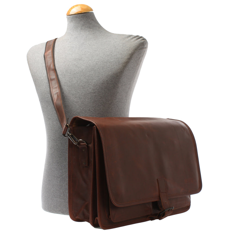 Leconi Aktentasche große Businesstasche Collegetasche Damen Herren Leder braun LE3014 Flash Sale