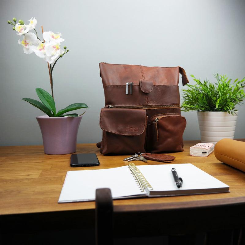 Leconi Umhängetasche Schultertasche Damen Herren Used Look Leder braun LE3011 Begrenztes Angebot