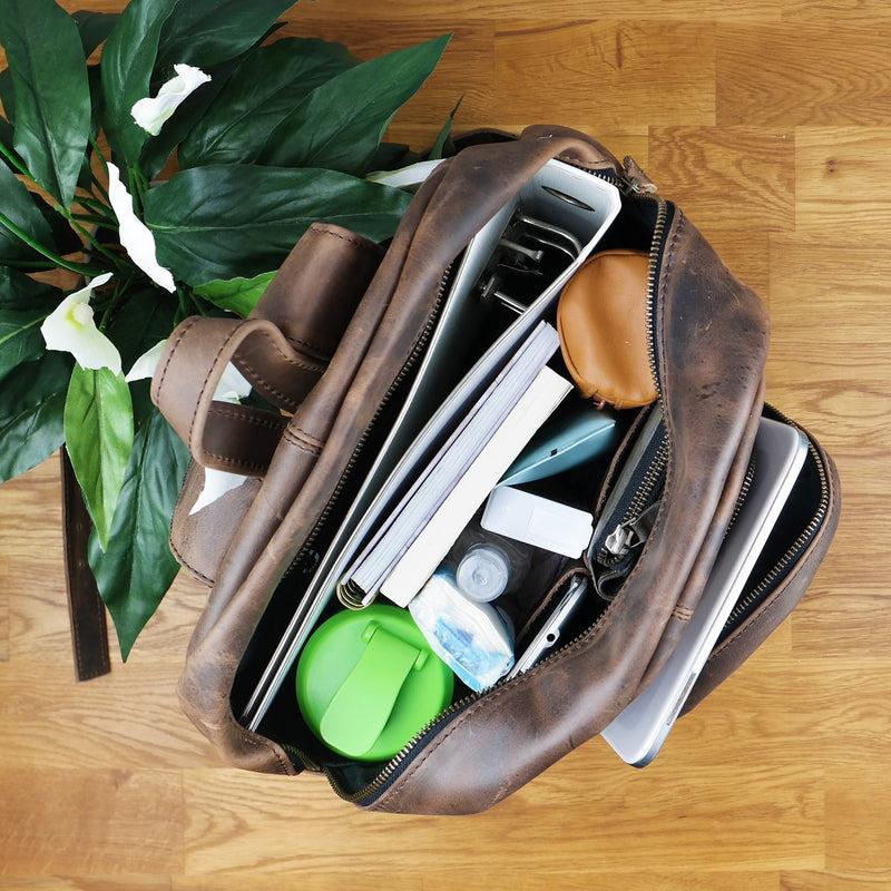 Leconi Rucksack Lederrucksack Freizeitrucksack Damen Herren Leder schlamm LE1017 Online Shopping