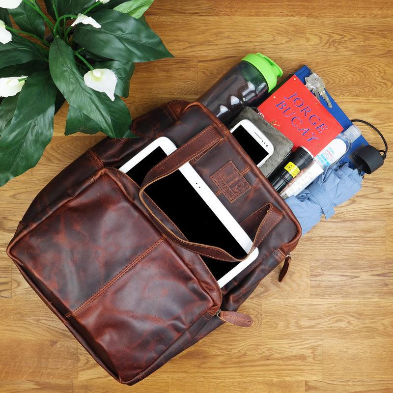 Leconi Lederrucksack Freizeitrucksack Damen Herren DIN A4 Leder braun LE1019 Preisnachlass