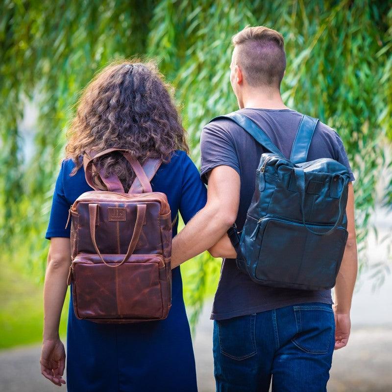 Leconi großer Rucksack Lederrucksack Freizeitrucksack Damen Herren Leder braun LE1020 Saisonschlussverkauf