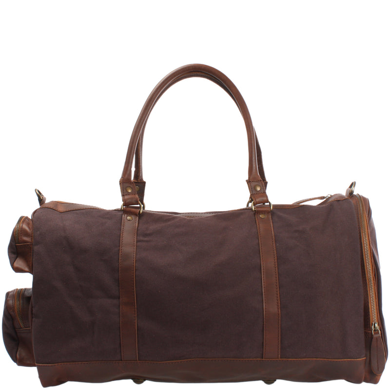 Leconi Reisetasche Weekender Sporttasche Damen Herren Leder Canvas mokka LE2017 Cyber Monday