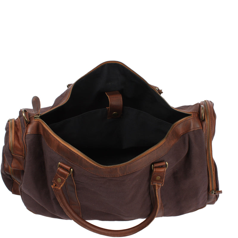 Leconi Reisetasche Weekender Sporttasche Damen Herren Leder Canvas mokka LE2017 Cyber Monday