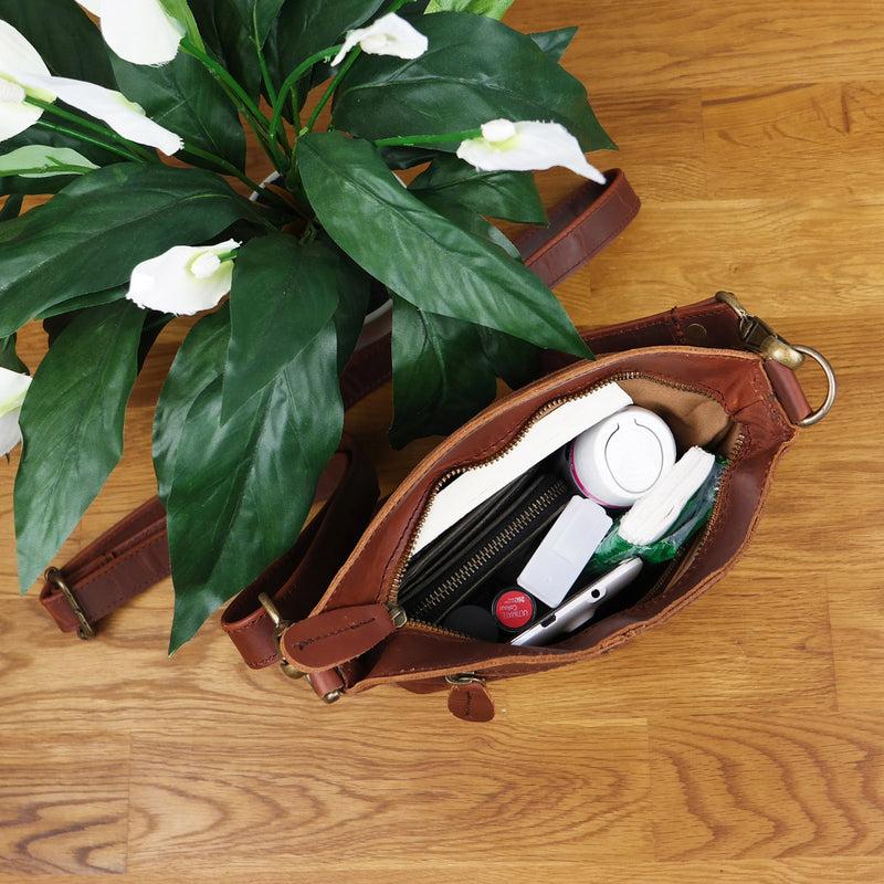 Leconi kleine Umhängetasche Schultertasche Freizeittasche Leder braun LE3049 Weihnachtsangebot