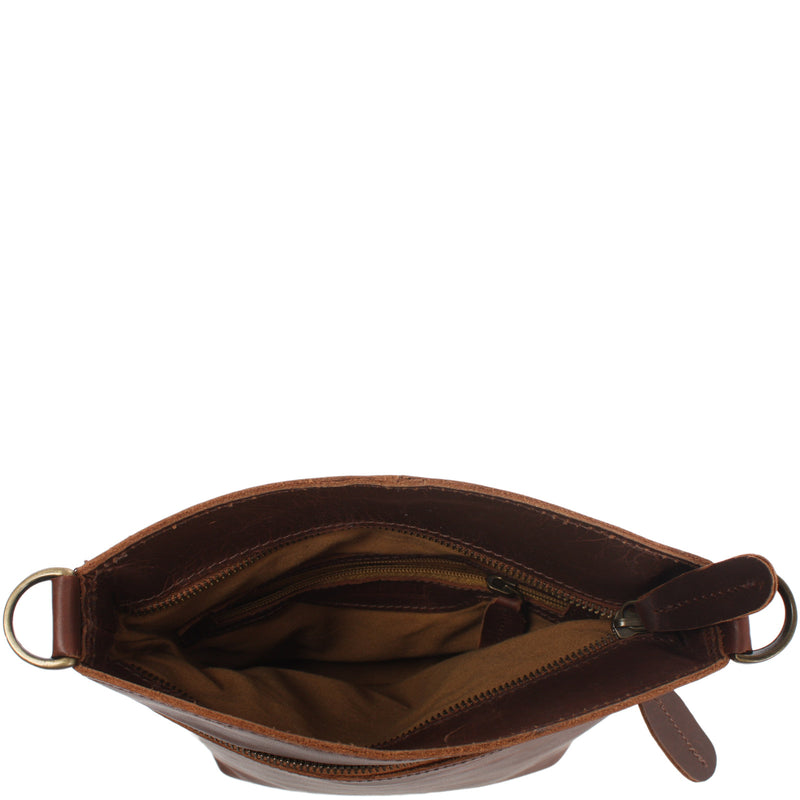 Leconi kleine Umhängetasche Schultertasche Freizeittasche Leder braun LE3049 Weihnachtsangebot