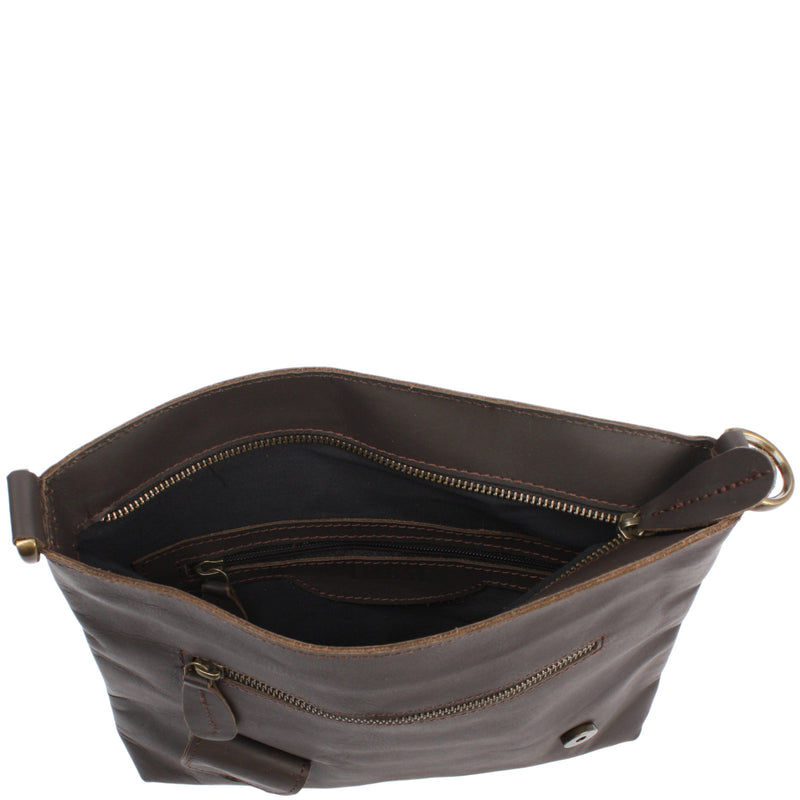 Leconi Umhängetasche Ledertasche Schultertasche Leder dunkelbraun LE3027 Osterangebot