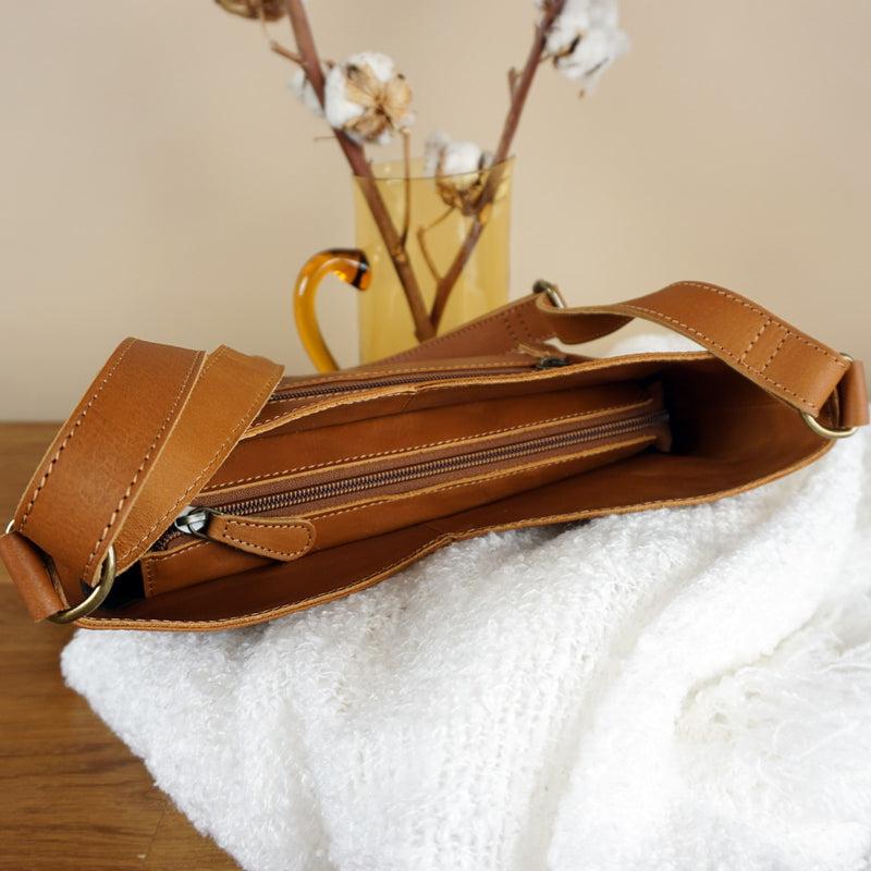 Leconi Umhängetasche Damentasche Schultertasche Leder cognac LE0065 Vatertagsangebot