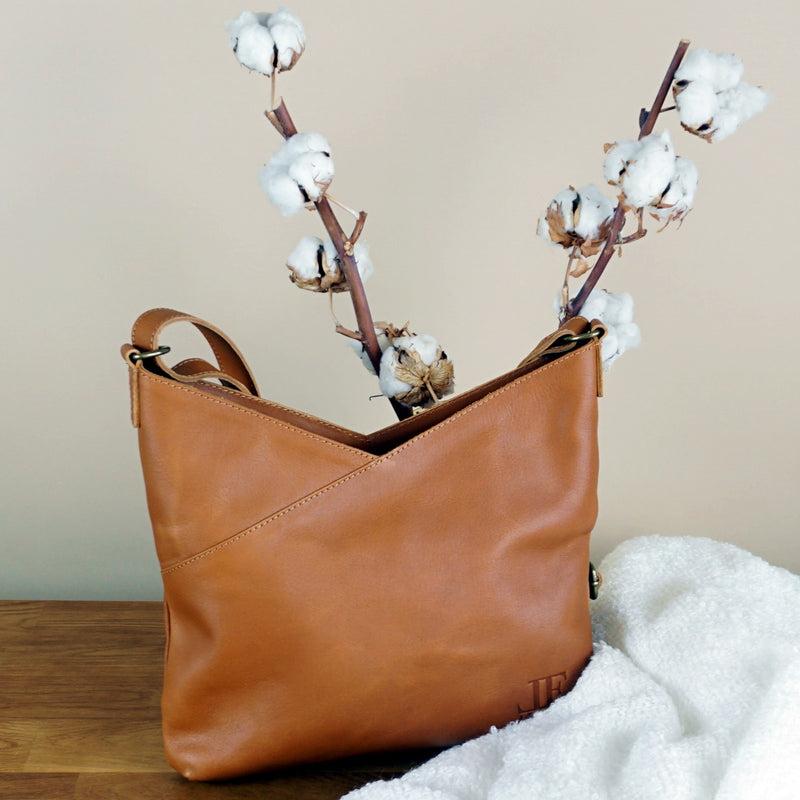 Leconi Umhängetasche Damentasche Schultertasche Leder cognac LE0065 Vatertagsangebot