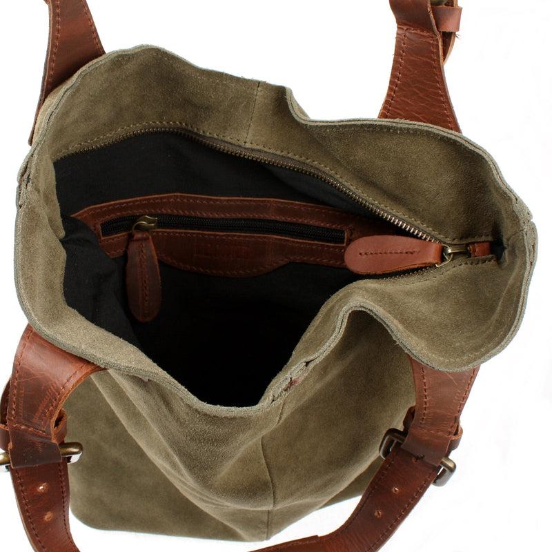Leconi Henkeltasche Damentasche Veloursleder Leder grün LE0033 Valentinstagsangebot