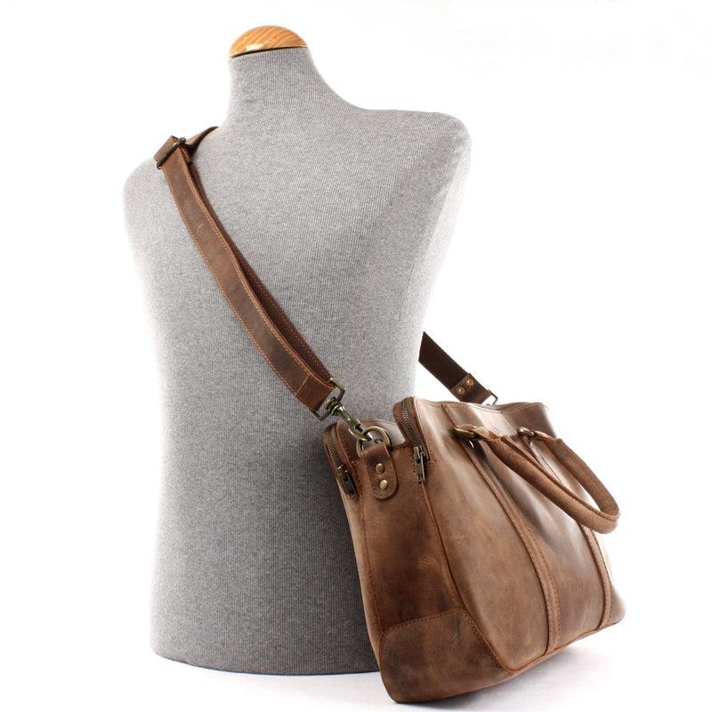 Leconi Umhängetasche Schultertasche Henkeltasche Damentasche Aktentasche Buisnesstasche Leder braun LE3065 Lagerräumung