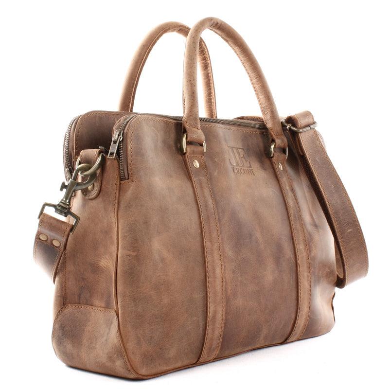 Leconi Umhängetasche Schultertasche Henkeltasche Damentasche Aktentasche Buisnesstasche Leder braun LE3065 Lagerräumung