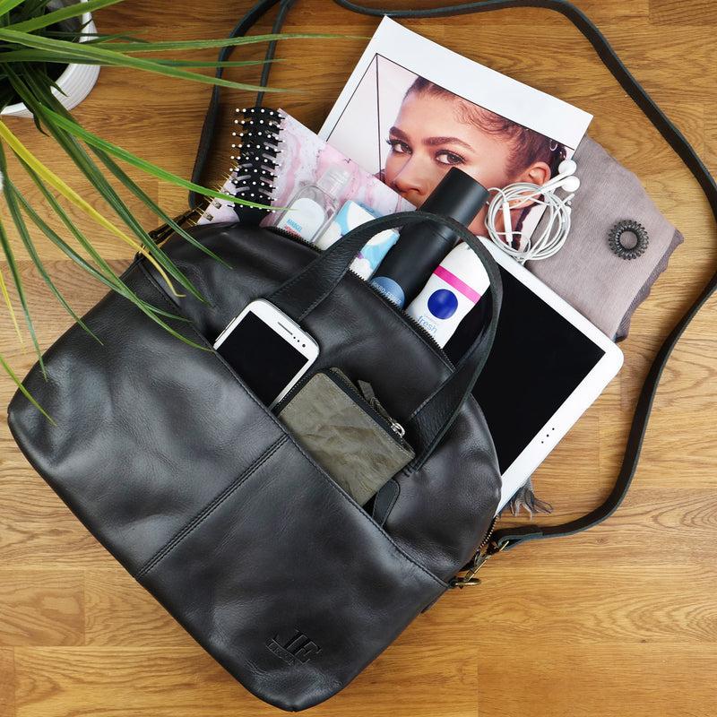 Leconi Schultertasche Henkeltasche Shopper Handtasche Damen Leder dunkelgrau LE0059 Heißer Verkauf