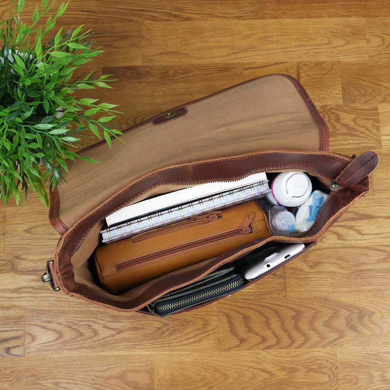 Leconi Umhängetasche Damen Schultertasche Damentasche Handtasche Leder braun LE3053 Top Angebot