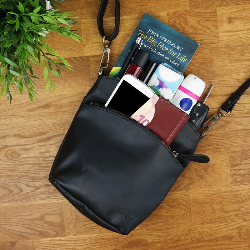 Leconi kleine Umhängetasche Schultertasche Freizeittasche Leder schwarz LE3049 Neueste Mode