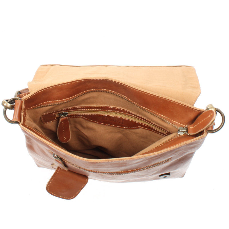 Leconi Umhängetasche Ledertasche Damen Schultertasche Leder cognac LE3027 Exklusive Angebote