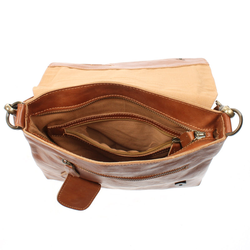Leconi Umhängetasche Ledertasche Damen Schultertasche Leder cognac LE3027 Exklusive Angebote
