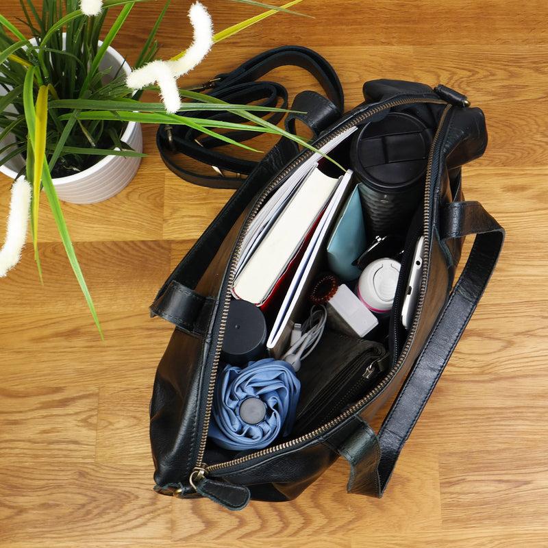 Leconi Shopper Schultertasche Henkeltasche Damen Handtasche Leder schwarz LE0061 Blitzangebot