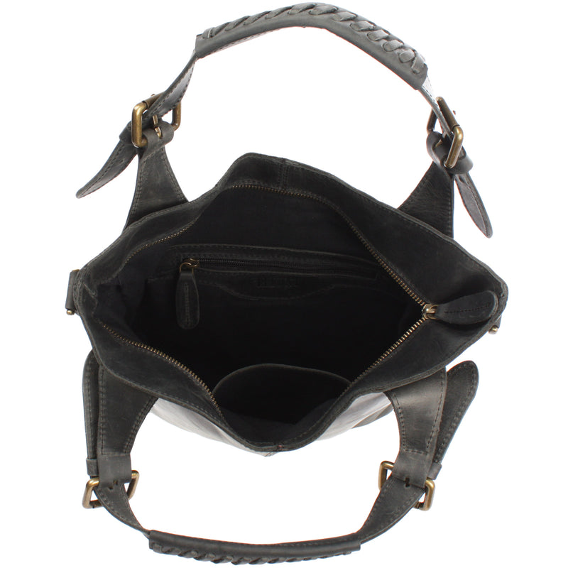 Leconi Umhängetasche Schultertasche Henkeltasche Damentasche Leder grau LE0054 Große Rabatte