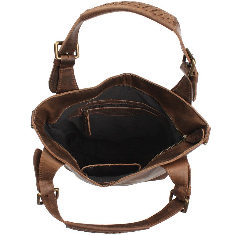 Leconi Umhängetasche Schultertasche Henkeltasche Damentasche Leder schlamm LE0054 Neuheiten