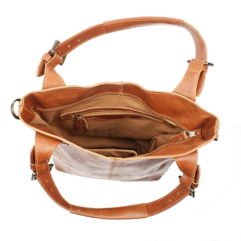Leconi Umhängetasche Schultertasche Henkeltasche Damentasche Leder cognac LE0054 Bestseller