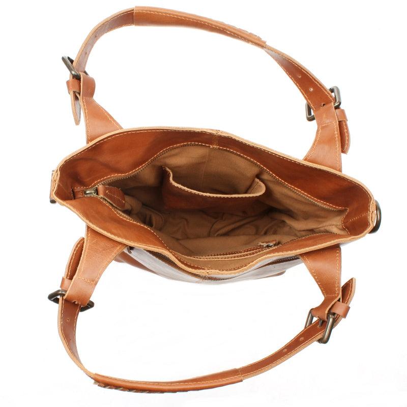Leconi Umhängetasche Schultertasche Henkeltasche Damentasche Leder cognac LE0054 Bestseller