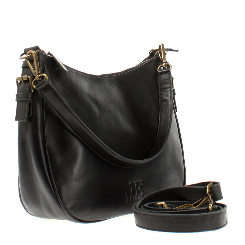 Leconi Schultertasche Handtasche Damentasche Leder schwarz LE0063 Saisonale Angebote
