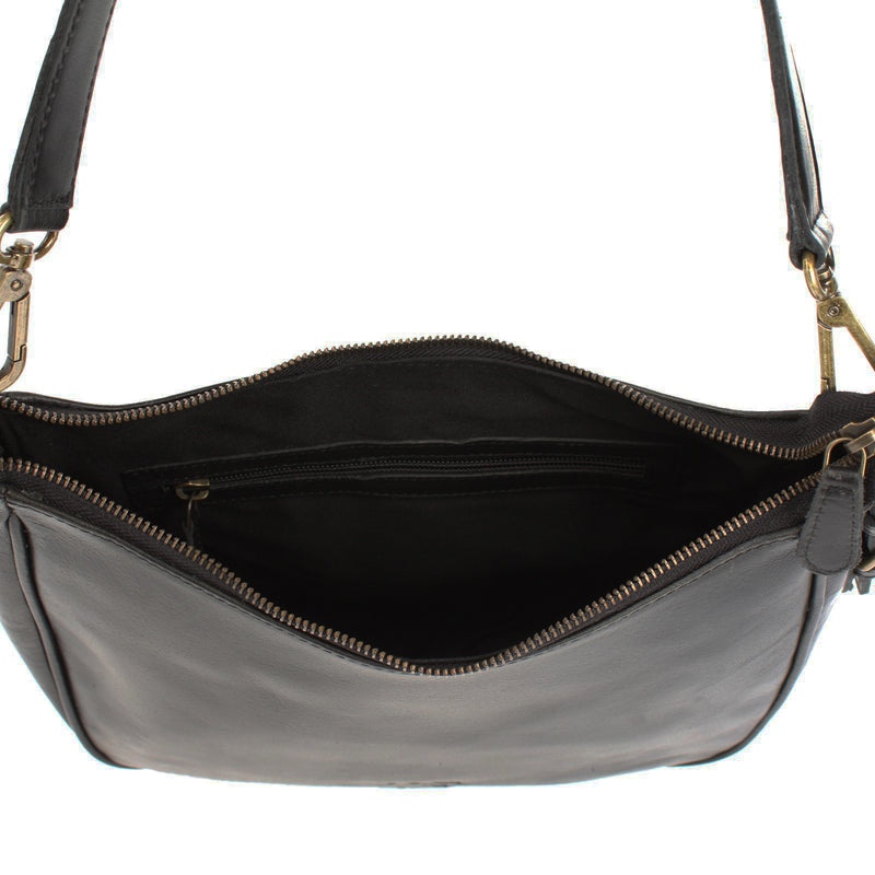 Leconi Schultertasche Handtasche Damentasche Leder schwarz LE0063 Saisonale Angebote