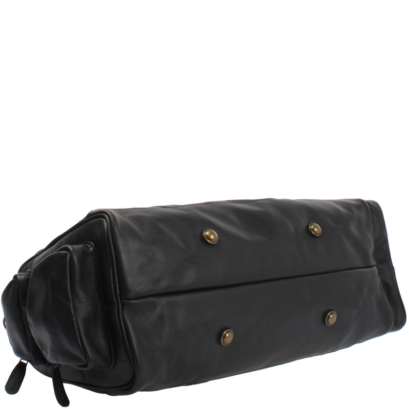 Leconi Reisetasche Weekender Sporttasche Ledertasche Damen Herren Leder schwarz LE2017 Räumungsverkauf