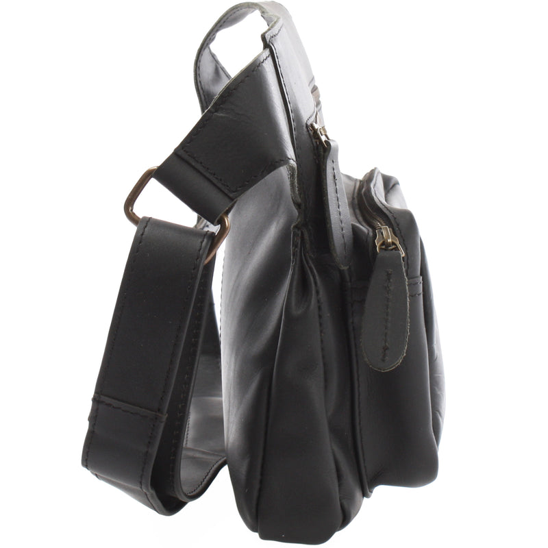 Leconi Umhängetasche Schultertasche Crossbag Damen Herren Leder schwarz LE3015 Kauf eins, bekomm eins gratis