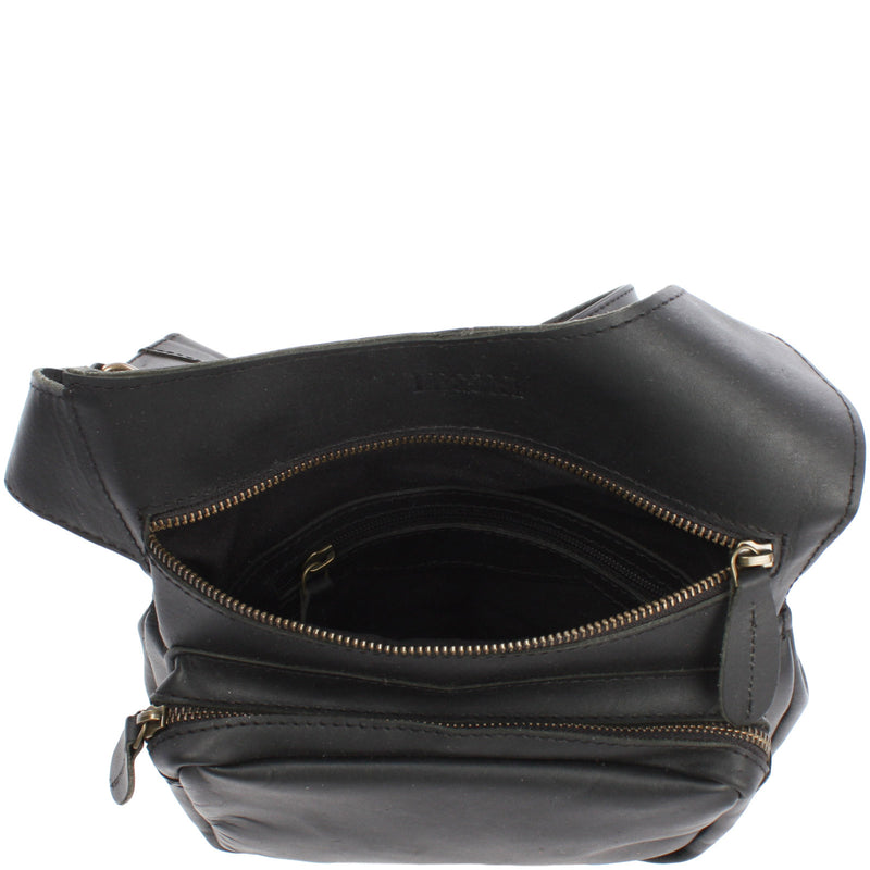 Leconi Umhängetasche Schultertasche Crossbag Damen Herren Leder schwarz LE3015 Kauf eins, bekomm eins gratis