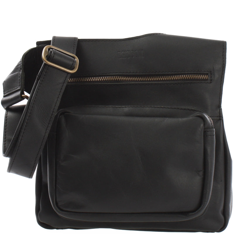 Leconi Umhängetasche Schultertasche Crossbag Damen Herren Leder schwarz LE3015 Kauf eins, bekomm eins gratis