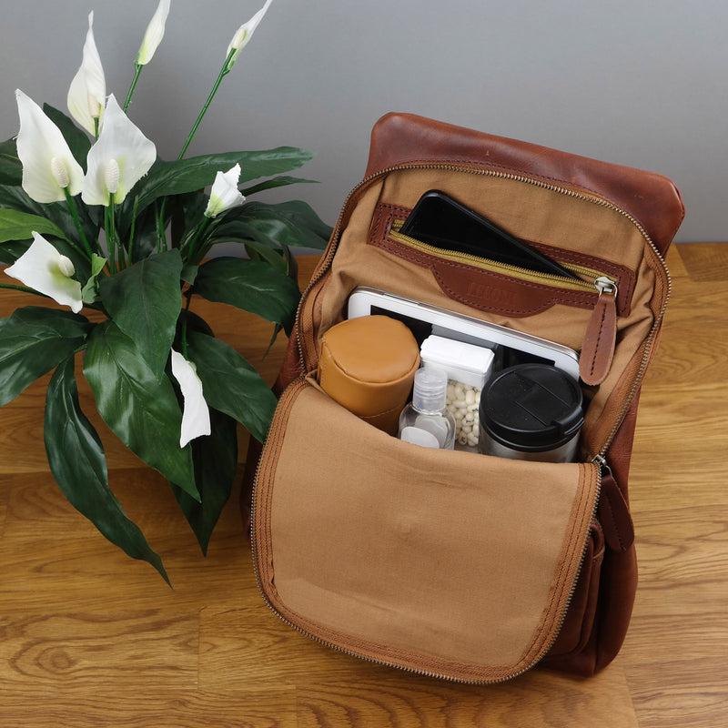 Leconi Rucksack Freizeitrucksack vintage Lederrucksack Damen Herren Leder braun LE1008 Tägliche Deals