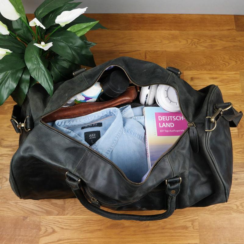 Leconi Weekender Reisetasche Sporttasche vintage Leder grau LE2004 Sonderangebote