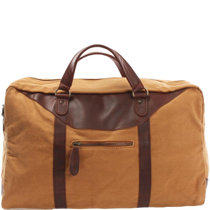 Leconi kleiner Weekender Sporttasche Canvas Leder cognac LE2009 Riesige Ersparnisse