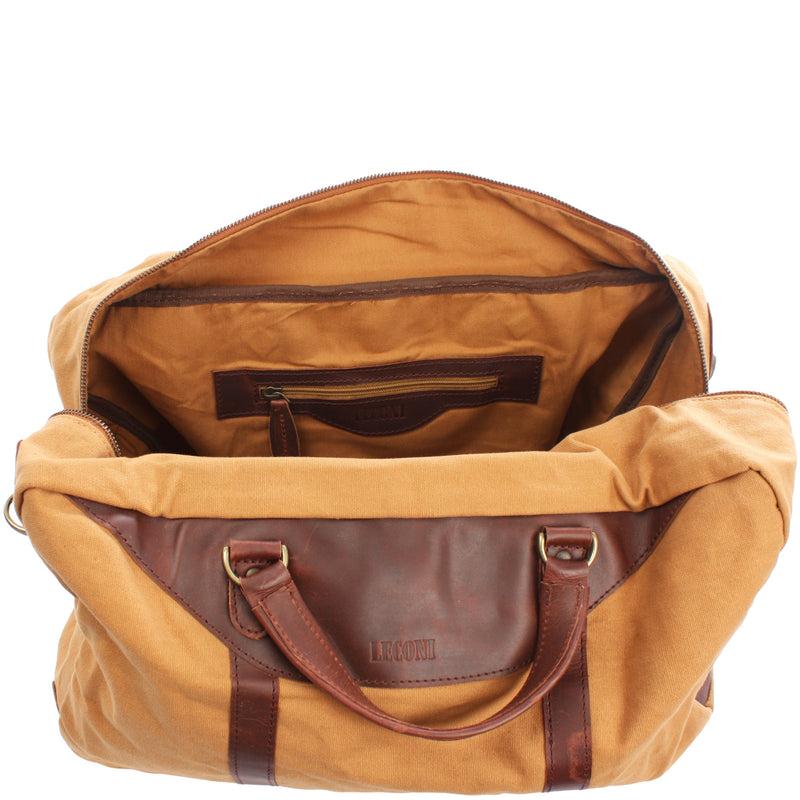 Leconi kleiner Weekender Sporttasche Canvas Leder cognac LE2009 Riesige Ersparnisse