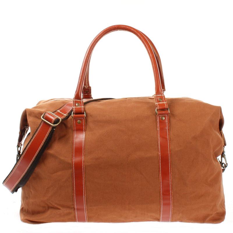 Leconi Reisetasche Weekender Handgepäck Leder Canvas cognac LE2010 VIP-Rabatte