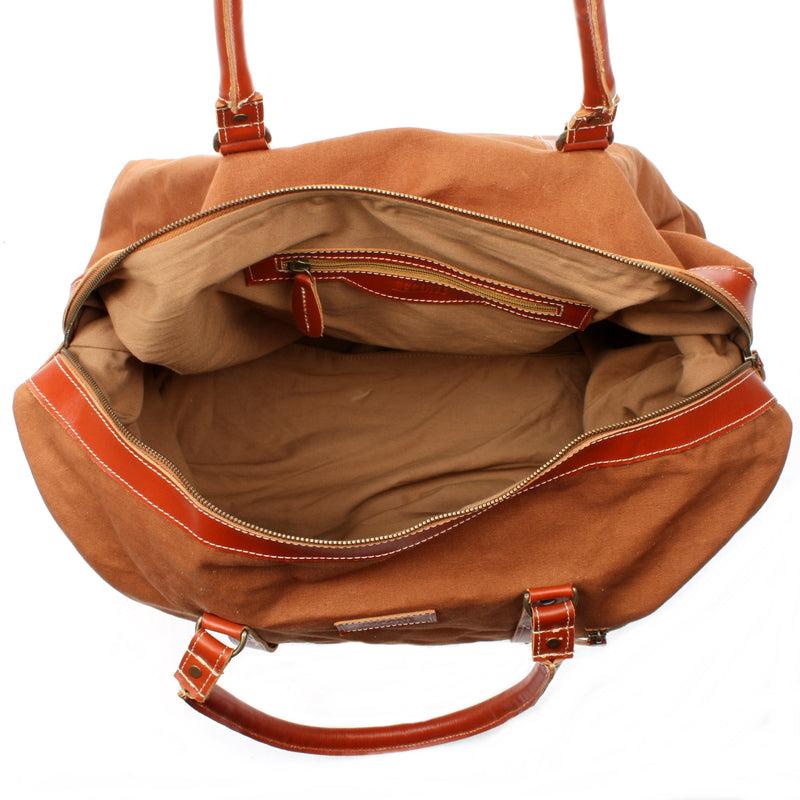 Leconi Reisetasche Weekender Handgepäck Leder Canvas cognac LE2010 VIP-Rabatte